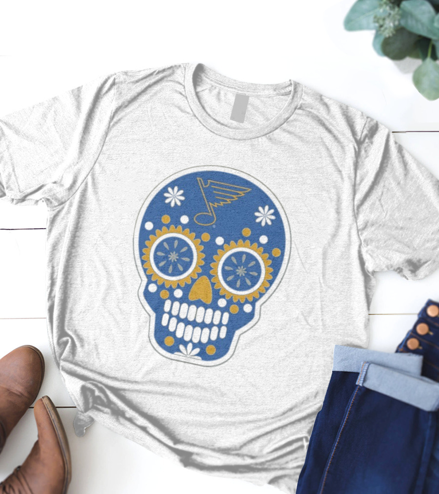 St. Louis Blues Sugar Skull Hockey Design T-Shirt