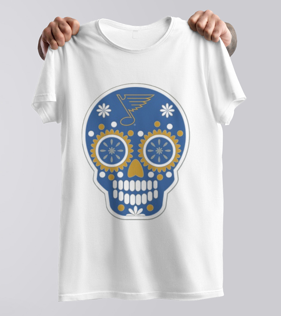 St. Louis Blues Sugar Skull Hockey Design T-Shirt
