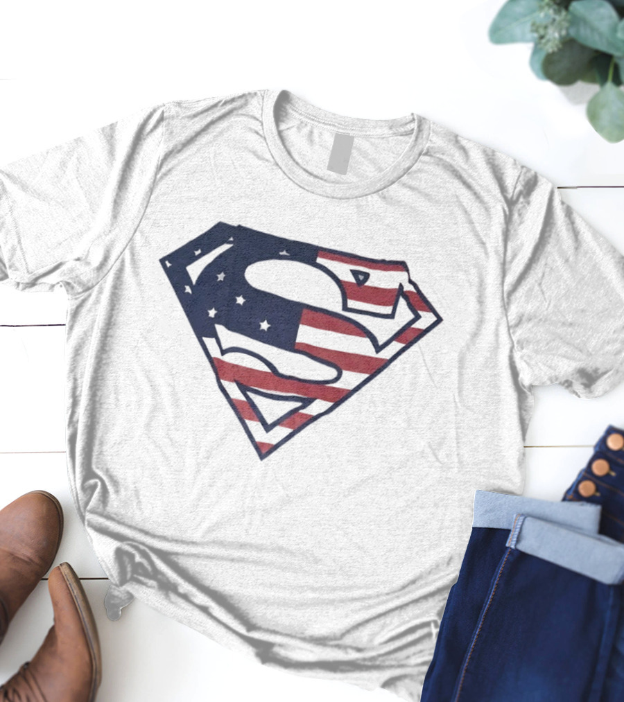 Superman American Flag Design USA Stars Stripes Logo T-Shirt