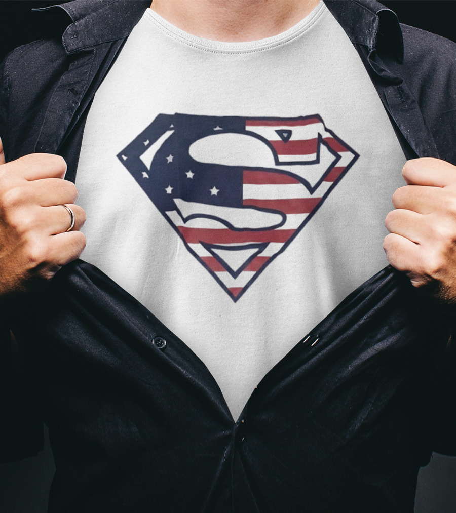 Superman American Flag Design USA Stars Stripes Logo T-Shirt