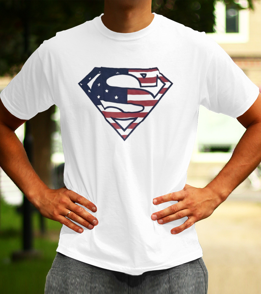 Superman American Flag Design USA Stars Stripes Logo T-Shirt
