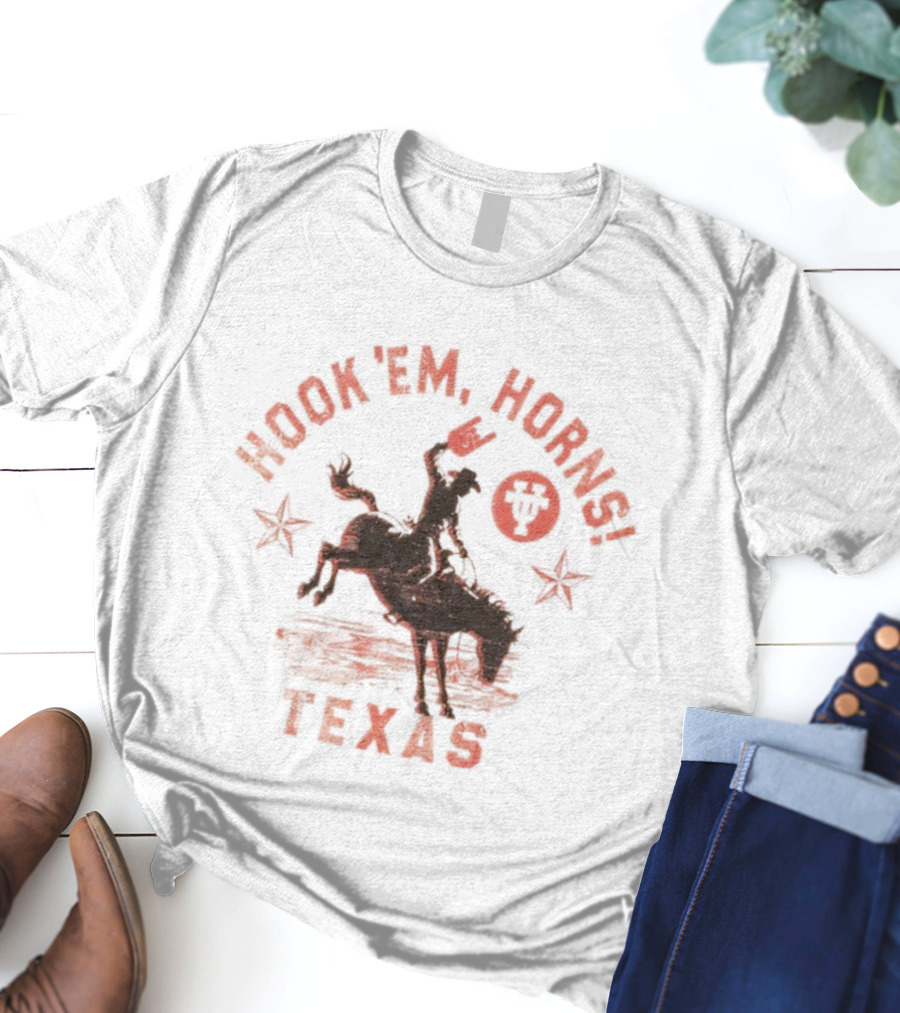 Hook’em Horns Texas Longhorns Cowboy Riding T-Shirt