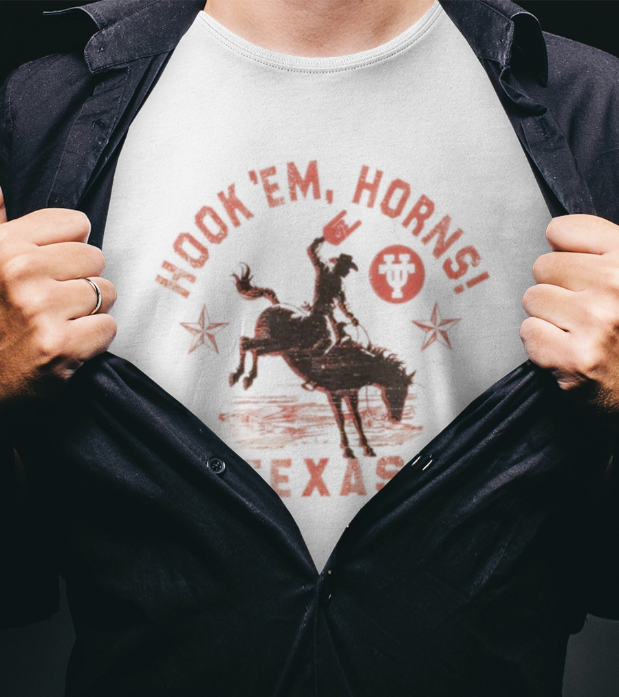 Hook’em Horns Texas Longhorns Cowboy Riding T-Shirt