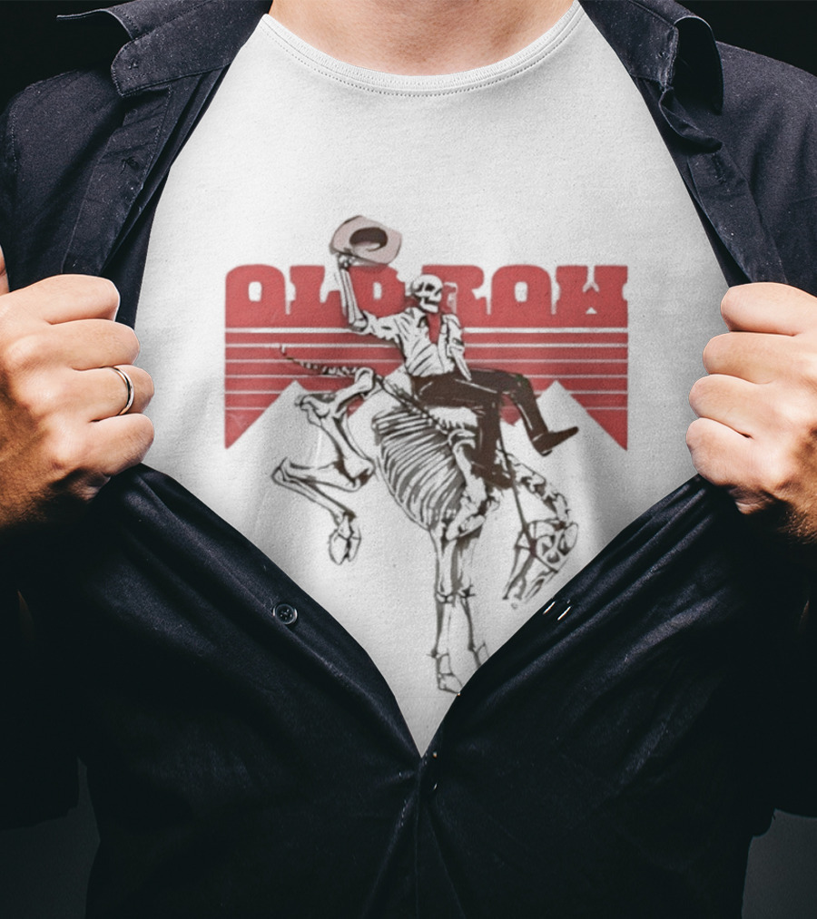 Old Row Cowboy Skeleton Rider With Horse And The Cowboy Killer Cowboy T-Shirt