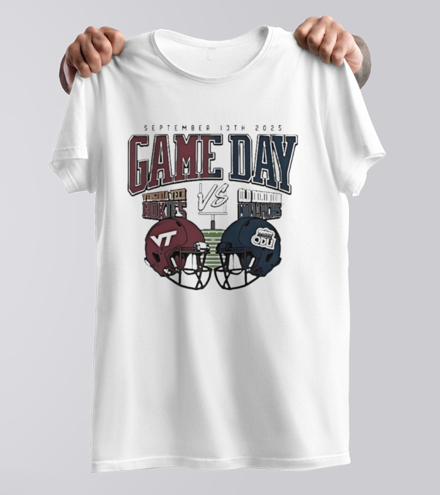 Virginia Tech Hokies Vs Old Dominion Monarchs September 13th 2025 Gameday Helmet Matchup T-Shirt