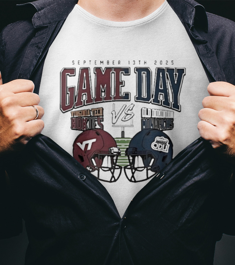 Virginia Tech Hokies Vs Old Dominion Monarchs September 13th 2025 Gameday Helmet Matchup T-Shirt