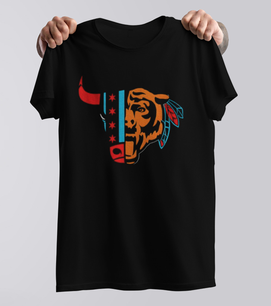 Bulls Bears Blackhawks Chicago Football NFL 2025 Mashup T-Shirt