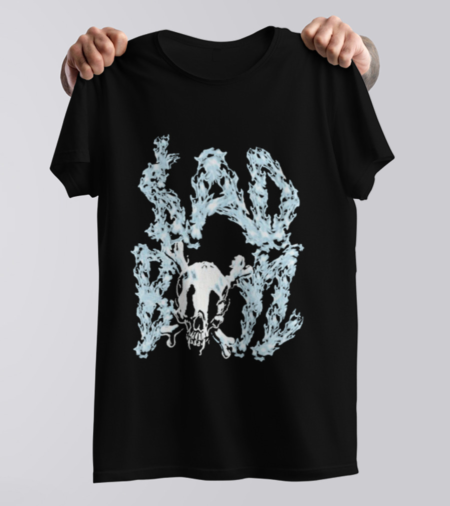 Sad Boyz Chrome Skull Font Blue Icy Flames T-Shirt