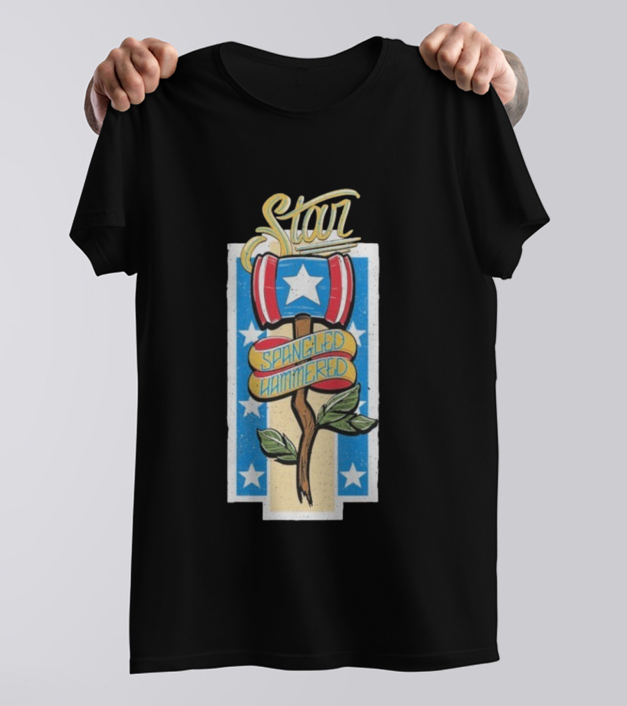 The Fat Electrician Star Spangled Hammered Patriotic Hammer And Stars T-Shirt