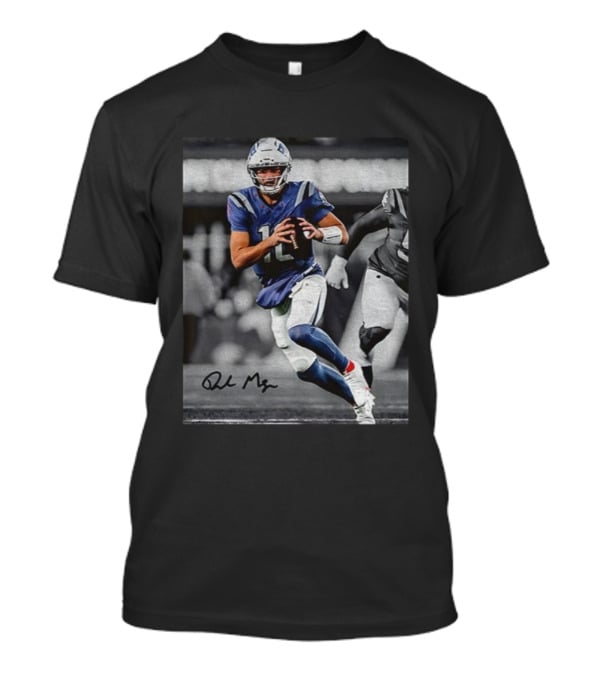 Drake Maye Vintage 90s Football Action Signature Photo T-Shirt