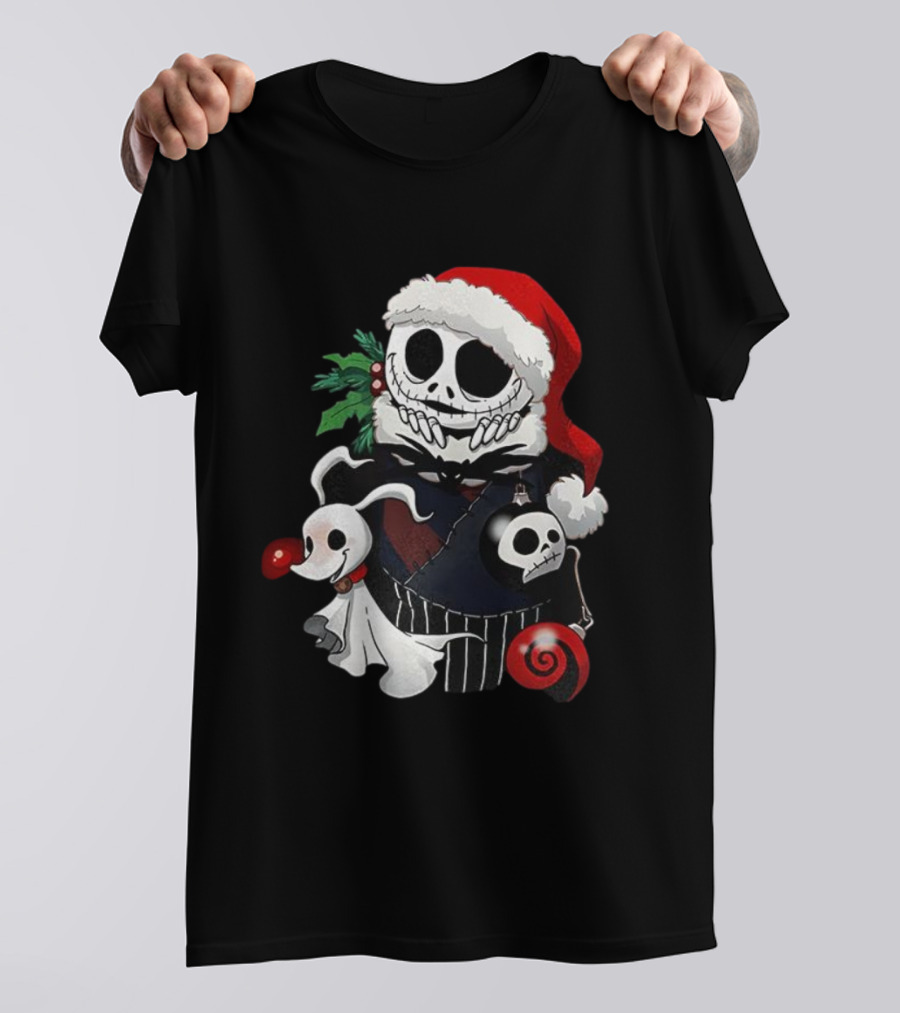 Jack Skellington Zero Santa Hat The Nightmare Before Christmas Holiday Stocking Stuffer T-Shirt