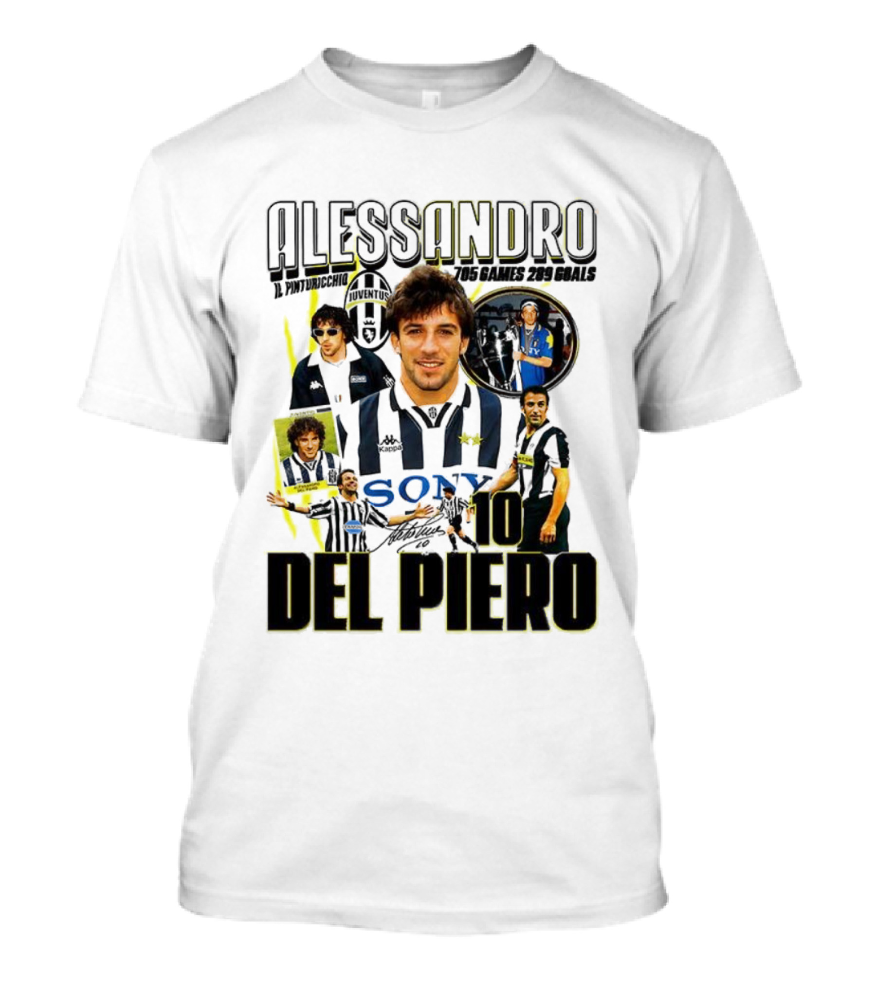 Alessandro Del Piero Juventus FC Sony 10 Retro 705 Games 289 Goals Signature T-Shirt