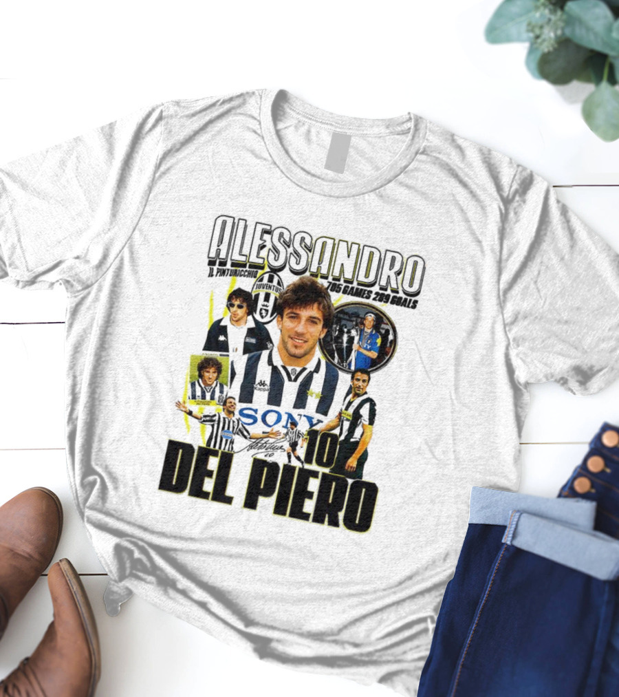 Alessandro Del Piero Juventus FC Sony 10 Retro 705 Games 289 Goals Signature T-Shirt