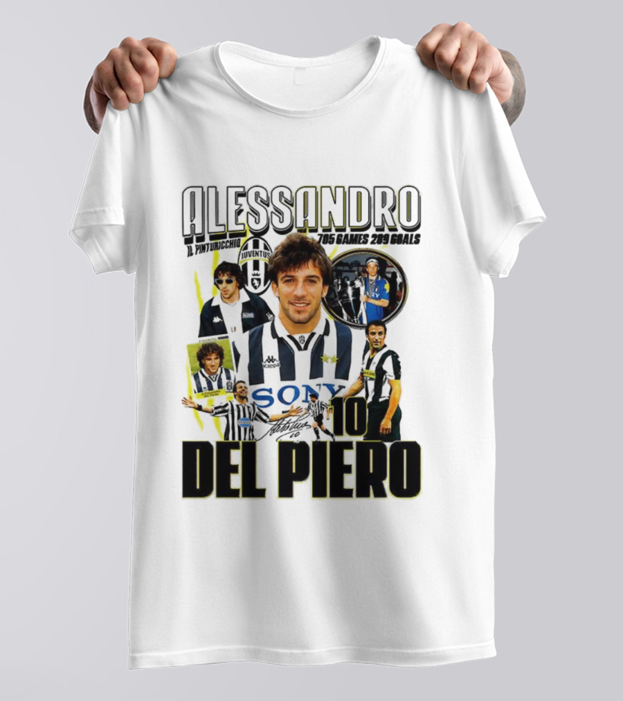 Alessandro Del Piero Juventus FC Sony 10 Retro 705 Games 289 Goals Signature T-Shirt