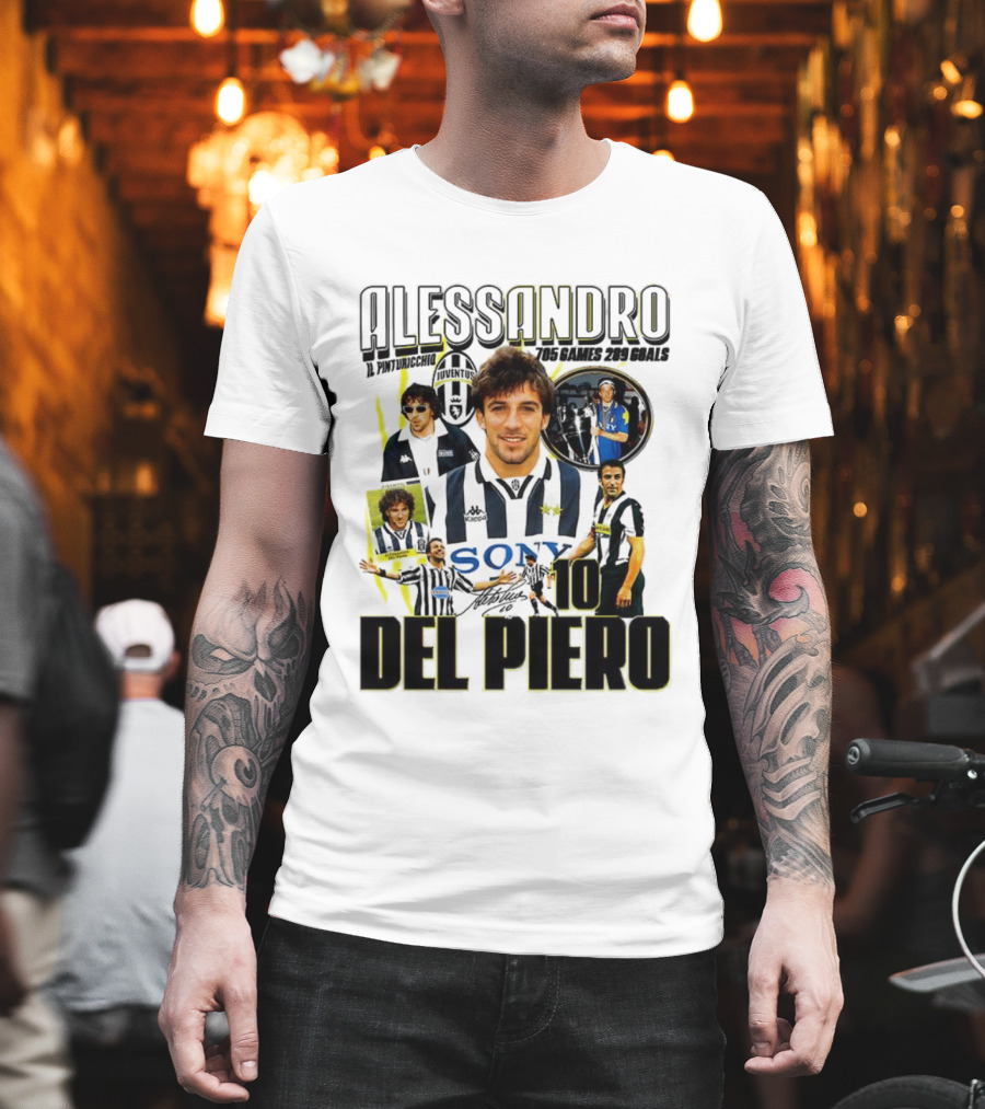 Alessandro Del Piero Juventus FC Sony 10 Retro 705 Games 289 Goals Signature T-Shirt