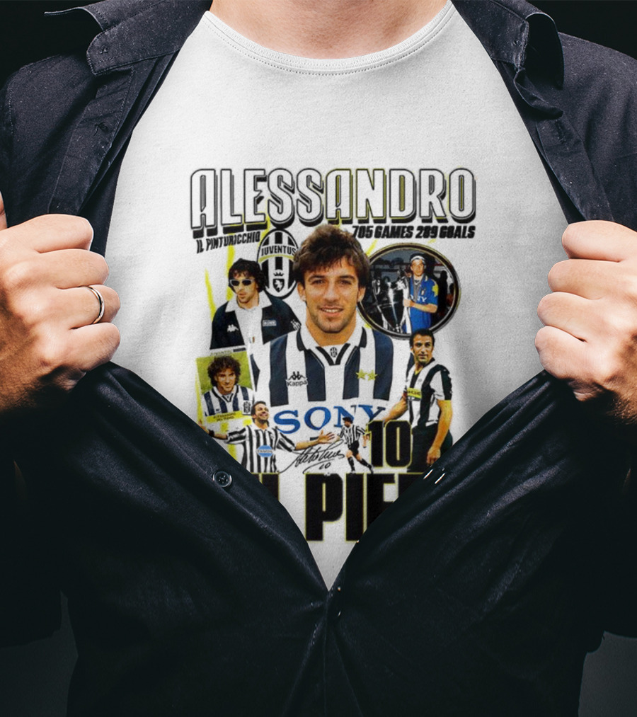 Alessandro Del Piero Juventus FC Sony 10 Retro 705 Games 289 Goals Signature T-Shirt