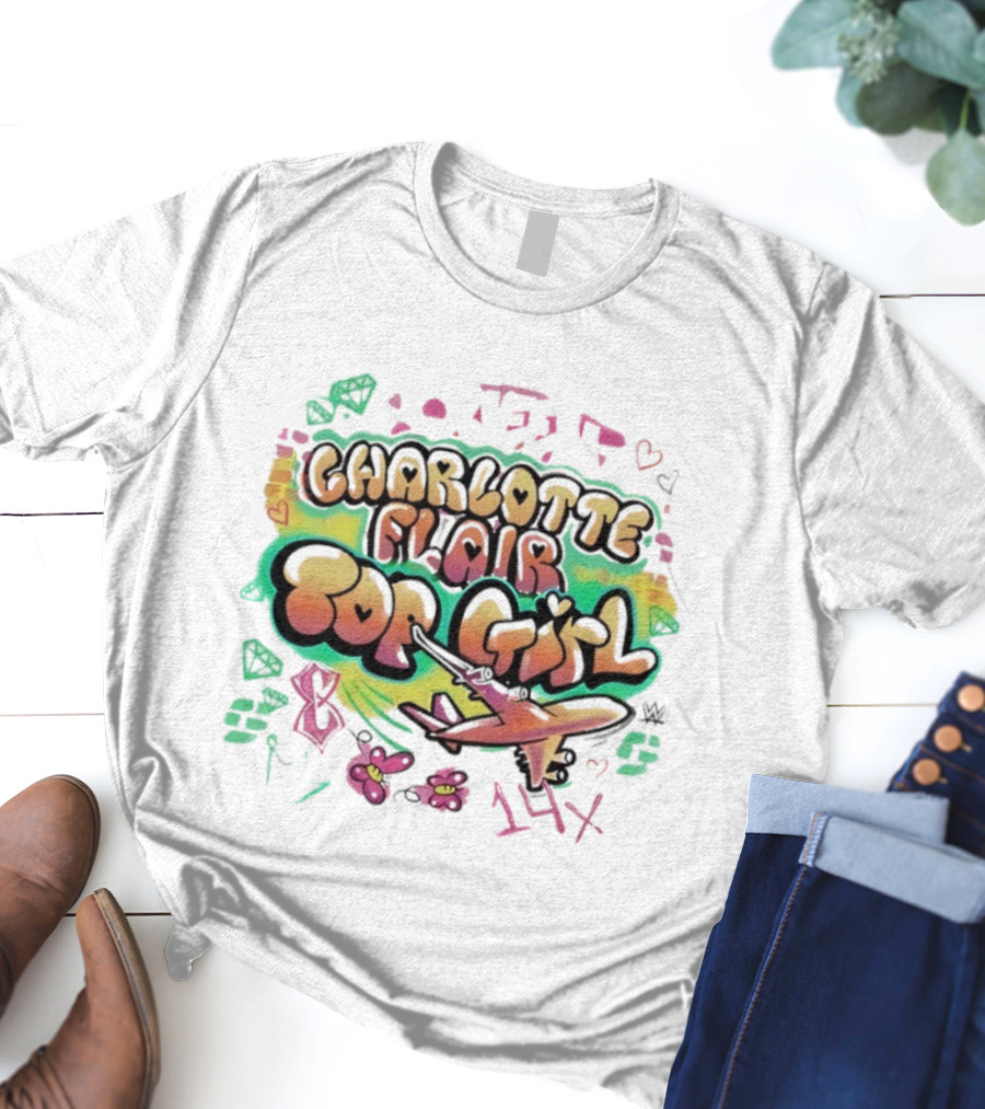 Charlotte Flair Top Girl Graffiti Plane Hearts And Flowers T-Shirt