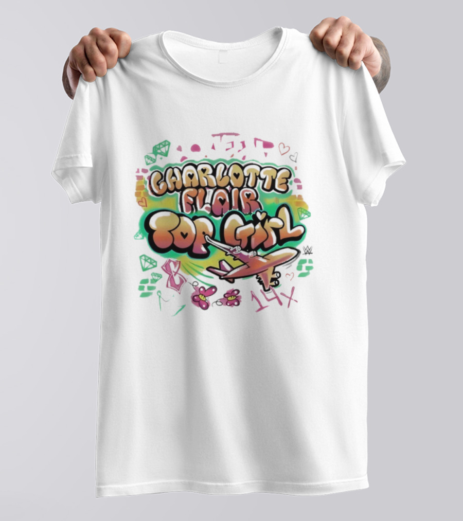 Charlotte Flair Top Girl Graffiti Plane Hearts And Flowers T-Shirt