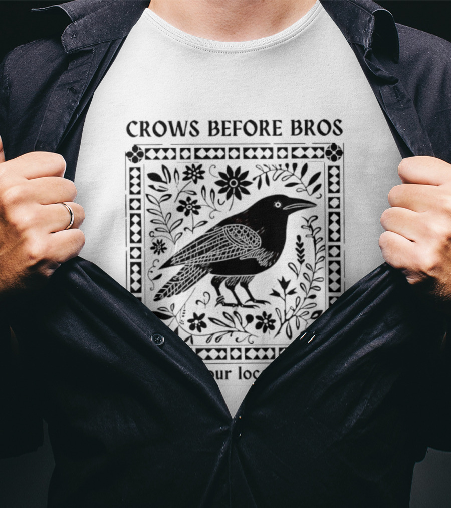 Crows Before Bros Support Your Local Murder Vintage Retro Bird Art T-Shirt