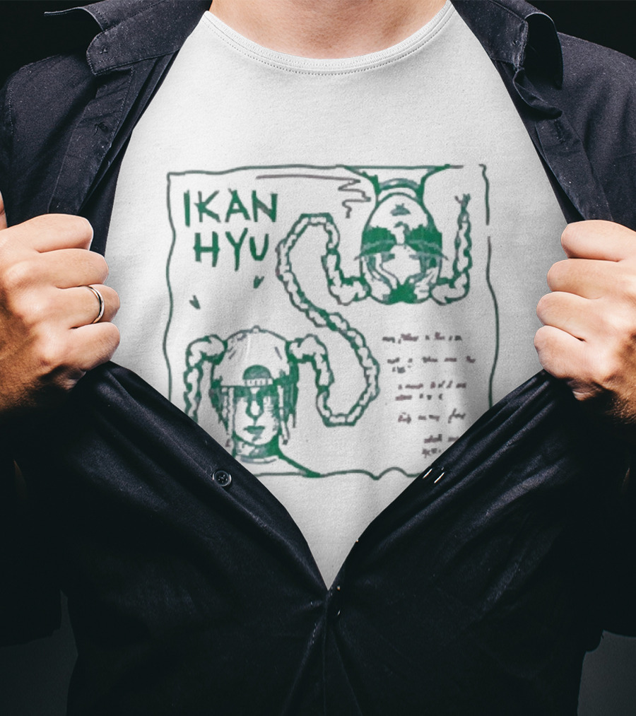 Ikan Hyu Catch Me If You Can Playful Green Octopus And Monster Doodle Art T-Shirt
