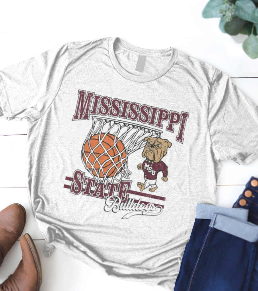 Mississippi State Bulldogs Basketball Bulldog Dribbling Through Hoop T-Shirt