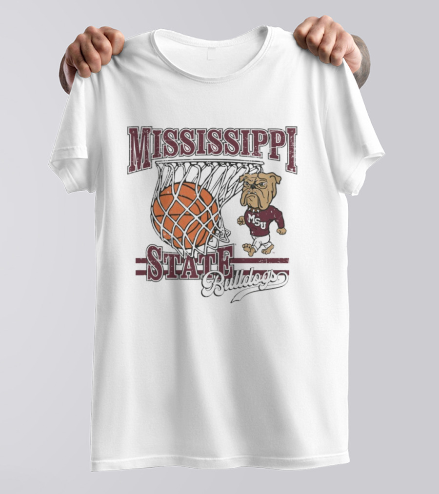 Mississippi State Bulldogs Basketball Bulldog Dribbling Through Hoop T-Shirt