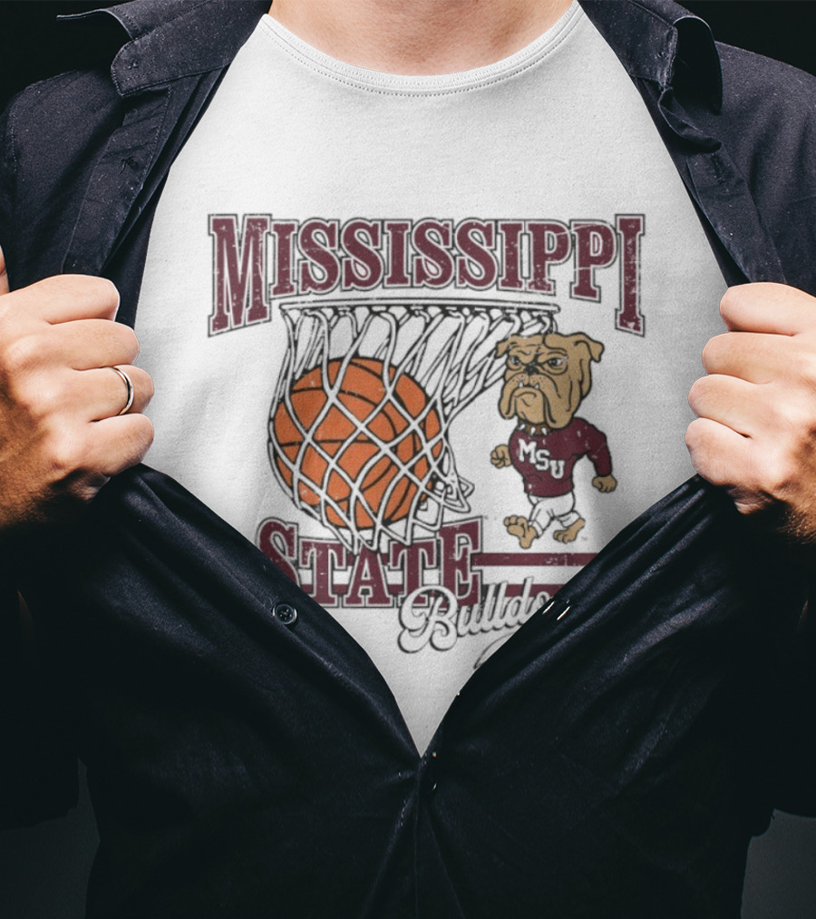 Mississippi State Bulldogs Basketball Bulldog Dribbling Through Hoop T-Shirt