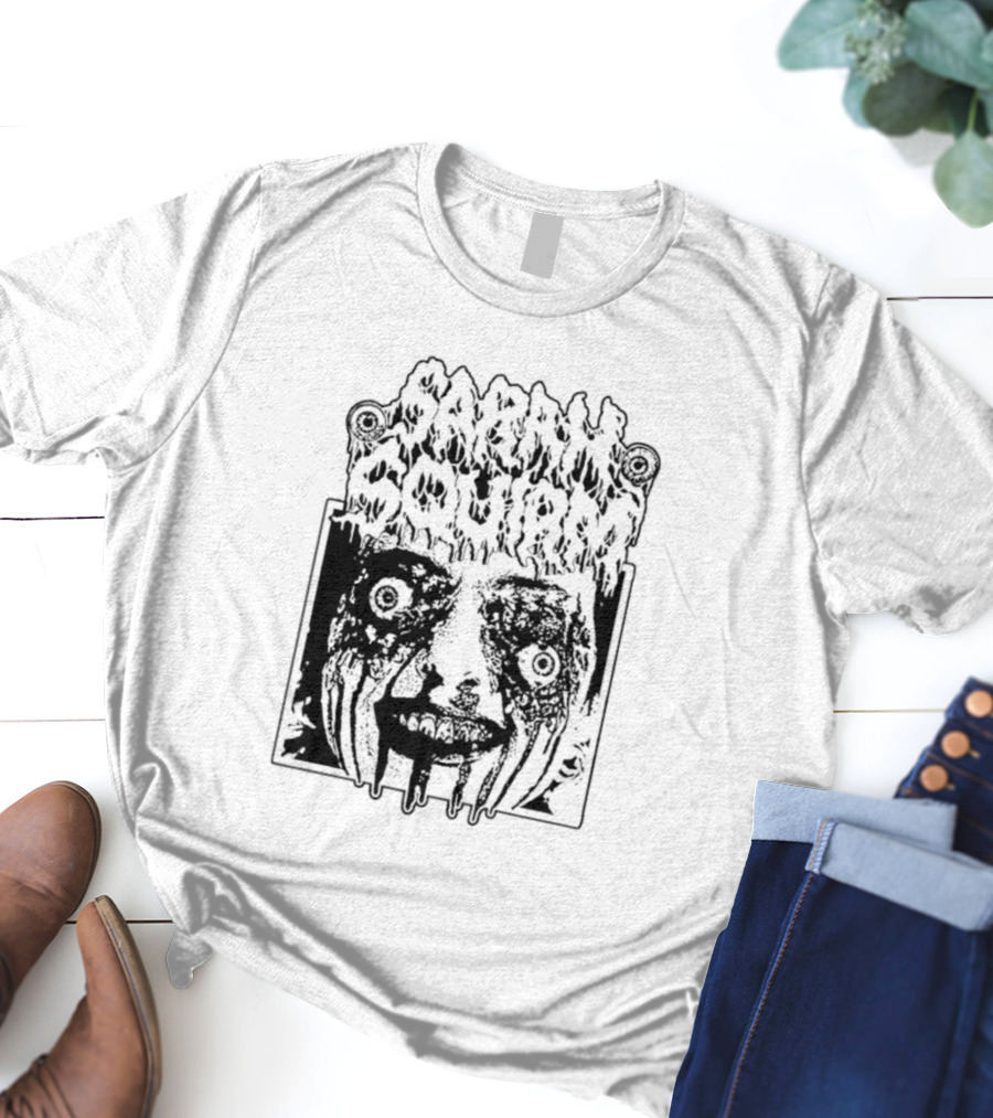 Sarah Squirm Horror Metal Face Graphic T-Shirt