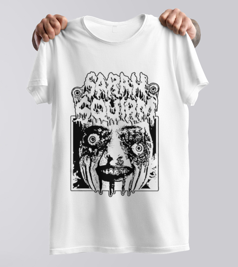 Sarah Squirm Horror Metal Face Graphic T-Shirt