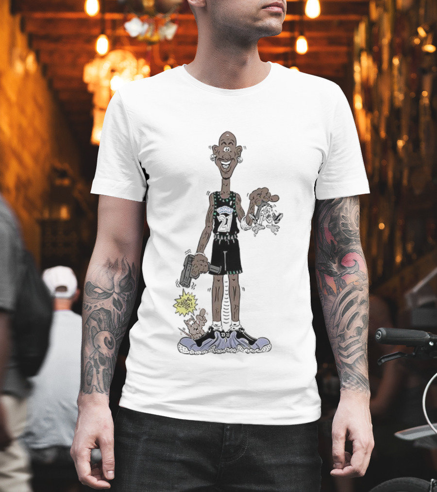 Latrell Sprewell NBA Number 21 Caricature Holding Hammer Minnesota Basketball T-Shirt
