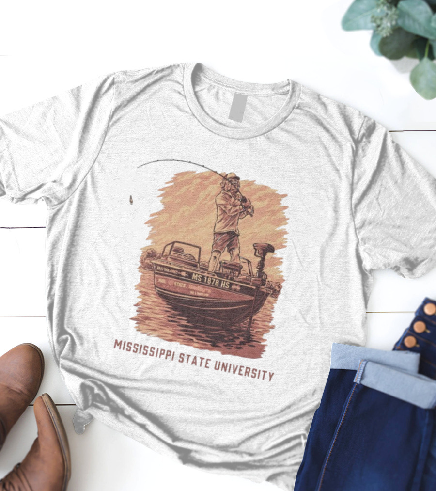 Mississippi State University Bulldogs Bass Fishing MS 1878 Hail State T-Shirt