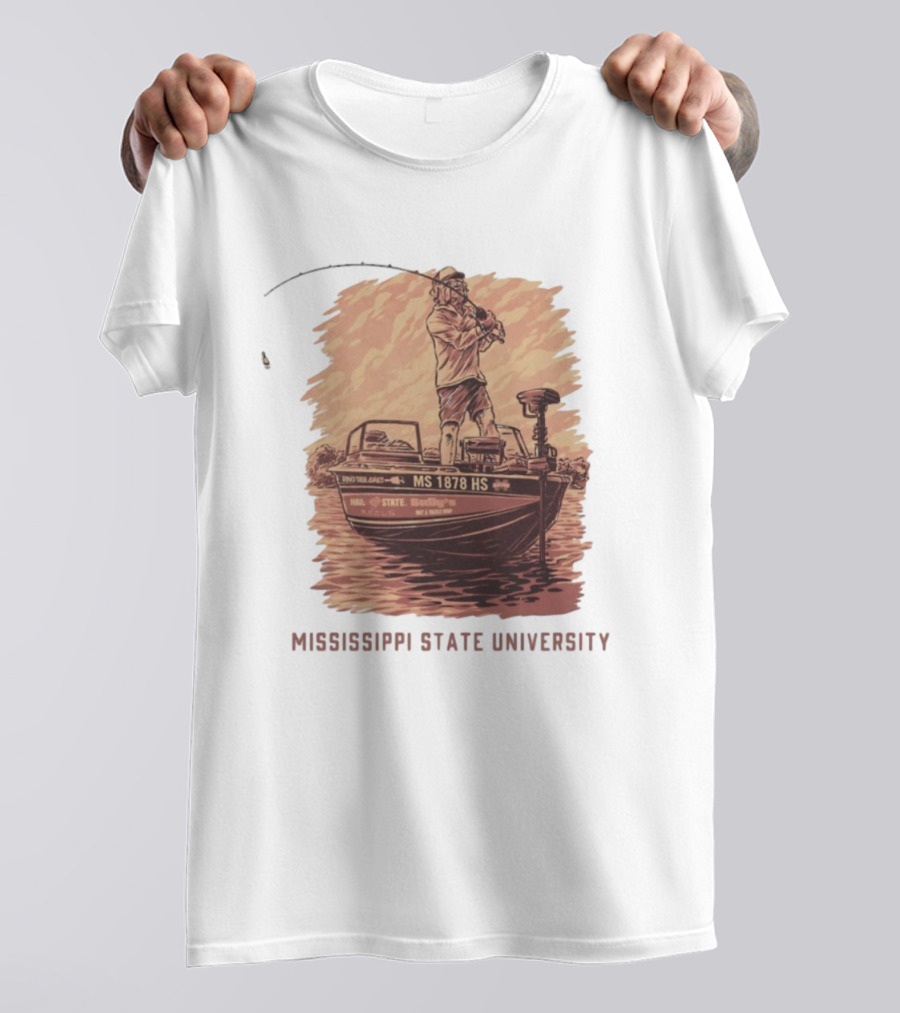 Mississippi State University Bulldogs Bass Fishing MS 1878 Hail State T-Shirt