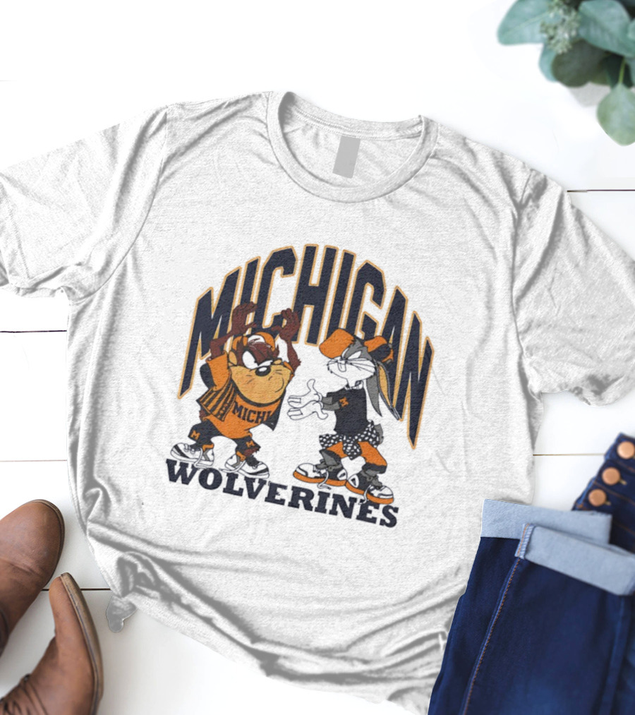 Michigan Wolverines Basketball Tasmanian Devil Bugs Bunny Crossover T-Shirt