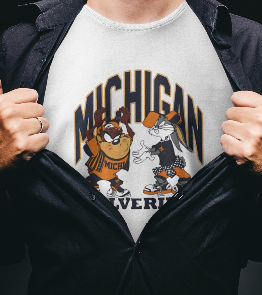 Michigan Wolverines Basketball Tasmanian Devil Bugs Bunny Crossover T-Shirt