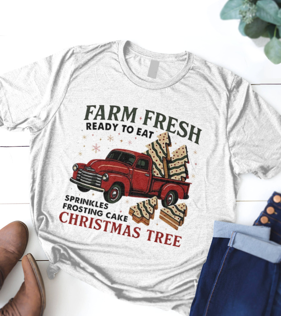 Farm Fresh Red Truck Christmas Tree Sprinkles Frosting Cake Ready To Eat T-Shirt