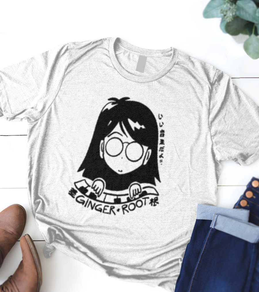 Ginger Root Cam Face Character Illustration T-Shirt