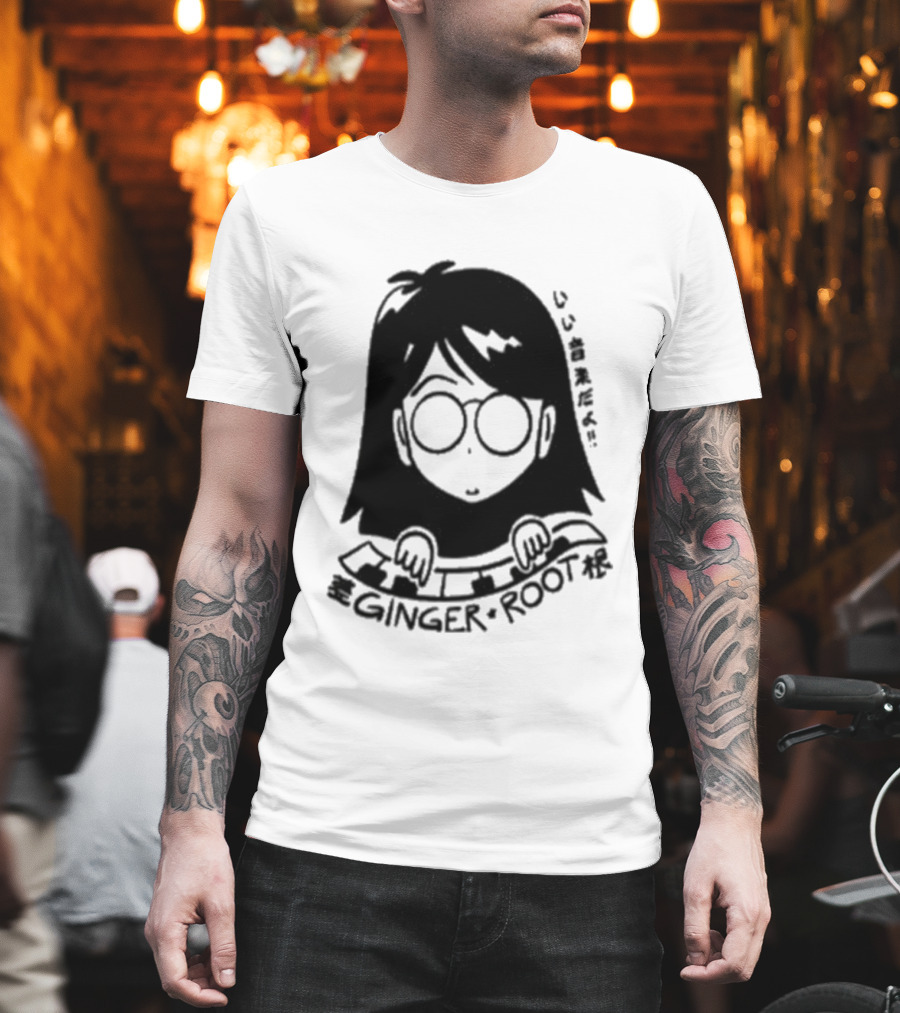 Ginger Root Cam Face Character Illustration T-Shirt