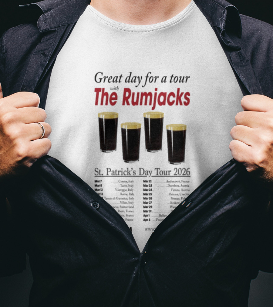 The Rumjacks Great Day For A St. Patrick's Day Tour 2026 Pint Glasses Concert Dates T-Shirt