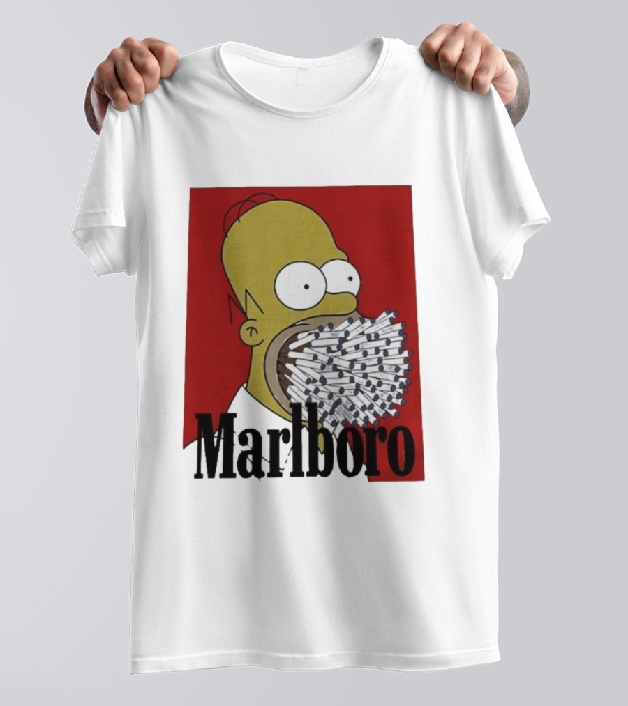 Homer Simpson Cigarette Mouth Marlboro Red Background T-Shirt