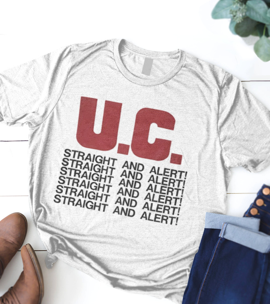 U.C. Straight And Alert Vintage Style Repeated Text Bold Red Black T-Shirt