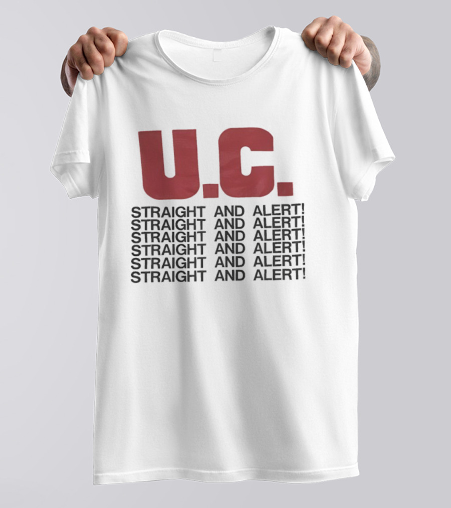 U.C. Straight And Alert Vintage Style Repeated Text Bold Red Black T-Shirt