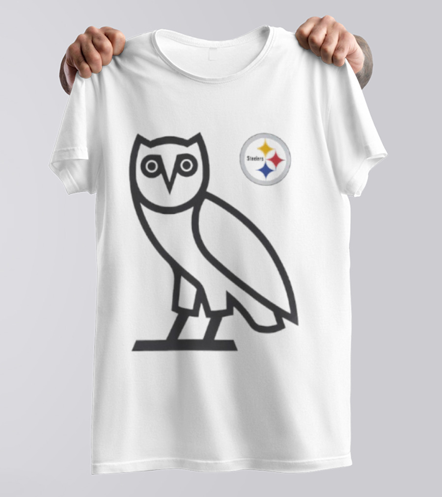 Pittsburgh Steelers OVO NFL Collaboration Owl And Team Symbols T-Shirt