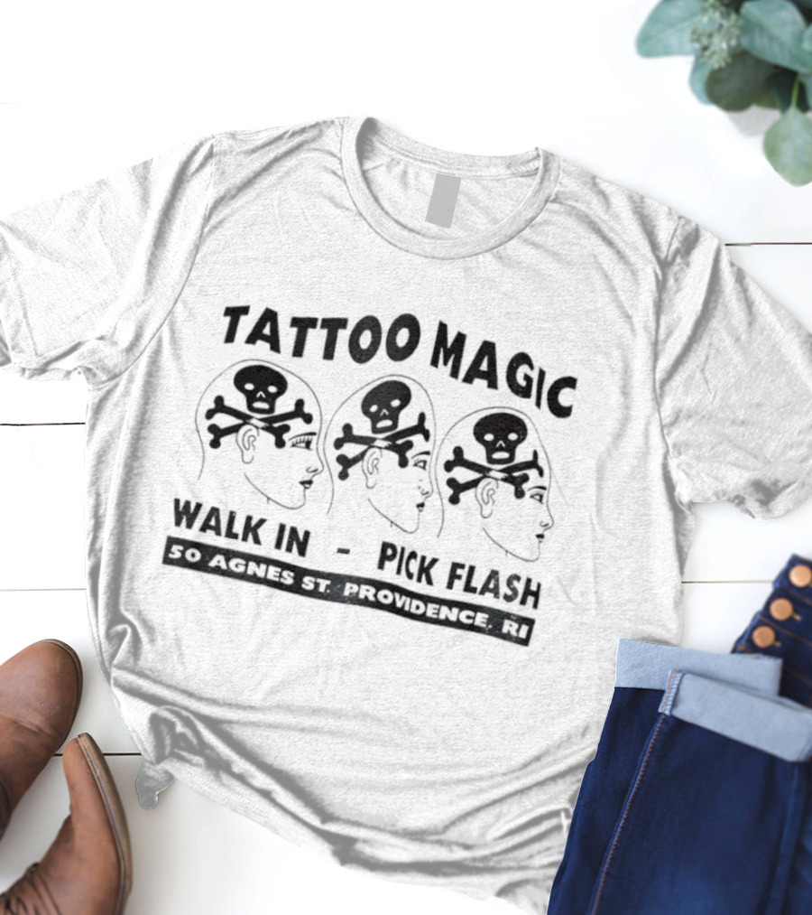 Tattoo Magic Walk In Pick Flash Skull Head 50 Agnes St Providence RI T-Shirt