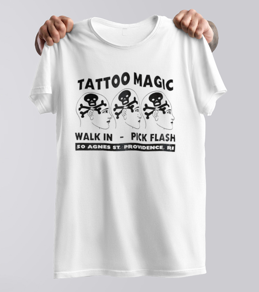 Tattoo Magic Walk In Pick Flash Skull Head 50 Agnes St Providence RI T-Shirt