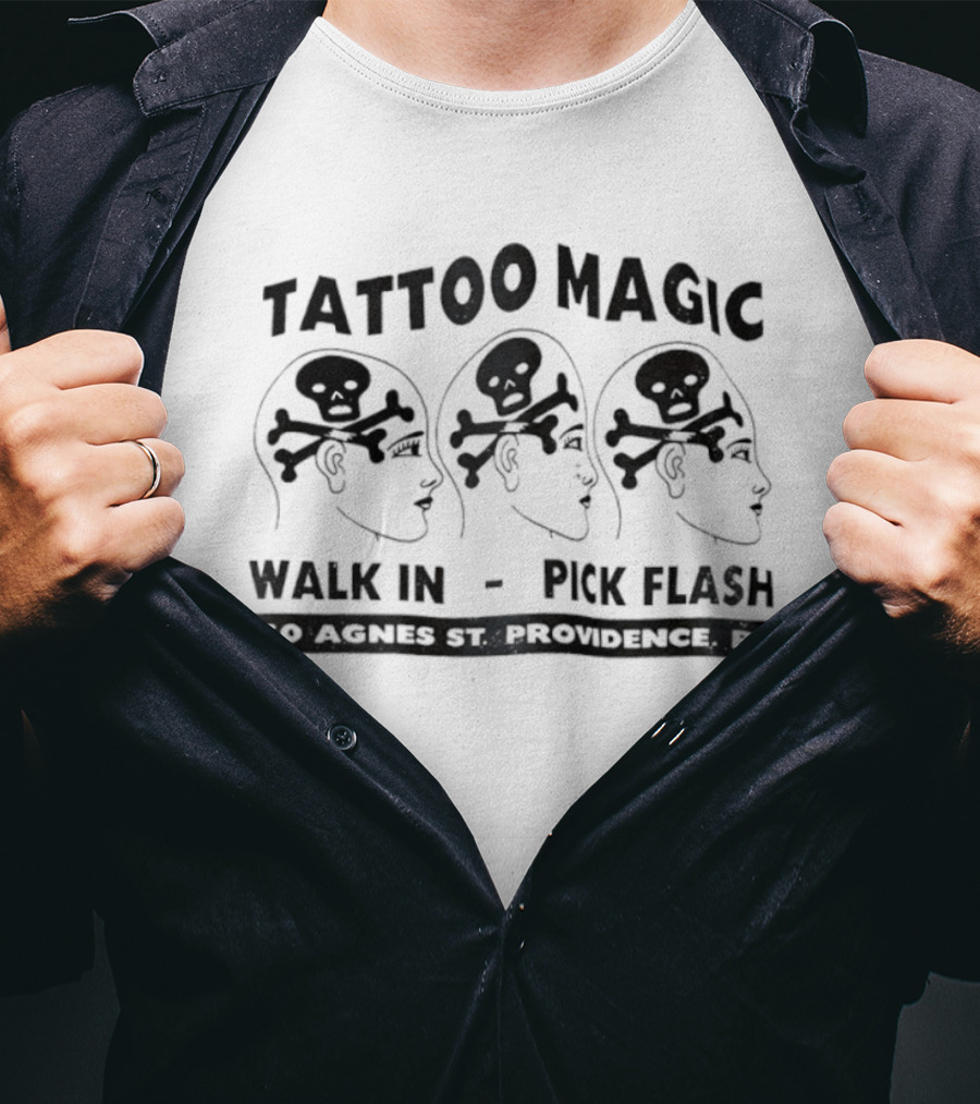 Tattoo Magic Walk In Pick Flash Skull Head 50 Agnes St Providence RI T-Shirt