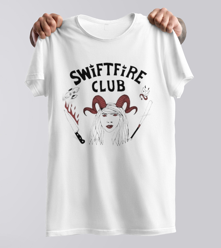 Stranger Things Swiftfire Club Demon Horns Red Flames Design T-Shirt