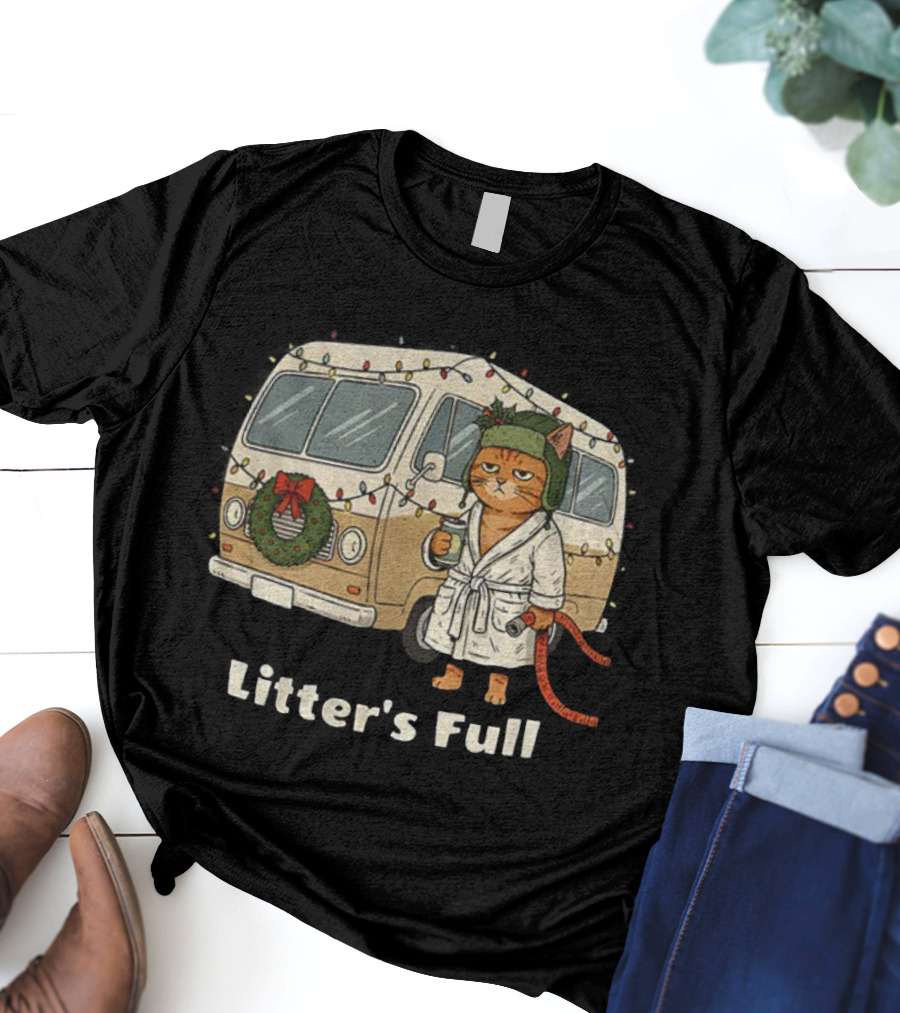 Litter's Full Christmas Cat In Holiday RV Scene T-Shirt
