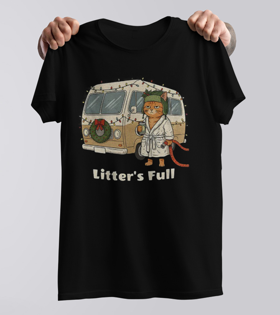 Litter's Full Christmas Cat In Holiday RV Scene T-Shirt
