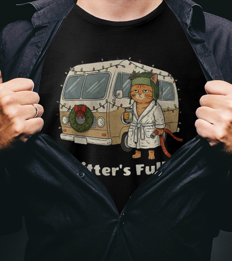 Litter's Full Christmas Cat In Holiday RV Scene T-Shirt