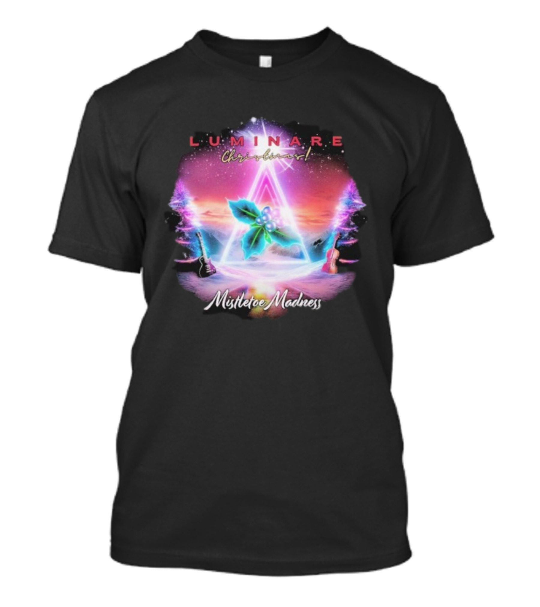 Luminare Christmas Mistletoe Madness Neon Triangle Guitar Violin T-Shirt